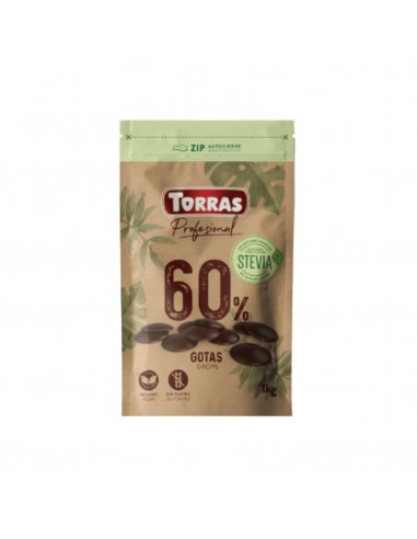 Gotas de chocolate 60% con stevia 1kg...