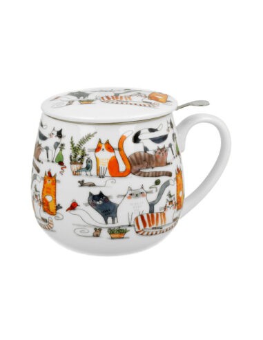 Taza Lazy DUO de porcelana con filtro de acero inoxidable y tapa de 400 ml