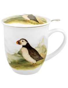 Taza Puffin de porcelana 400 ml con filtro de acero inoxidable y tapa