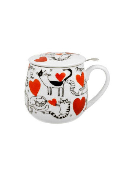 Taza Serca DUO de porcelana con filtro de acero inoxidable y tapa de 400 ml