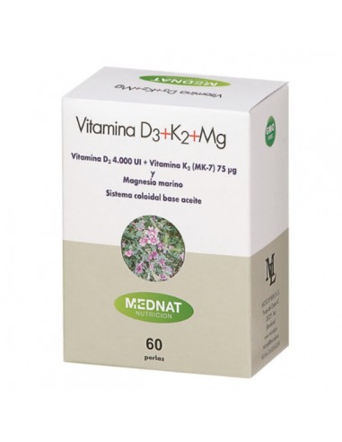 Vitamina D3+K2+Mg 60 perlas Mednat...