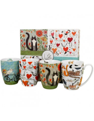 Set cats world, porcelana 4 tazas...