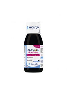 Frasco de Ergykid BienEstar de Nutergia en formato de 150 ml. Complemento alimenticio infantil con extractos de manzanilla y me