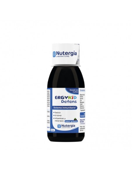Frasco de Ergykid Defens de Nutergia en formato de 150 ml. Complemento alimenticio infantil con extractos de saúco y erísimo, v