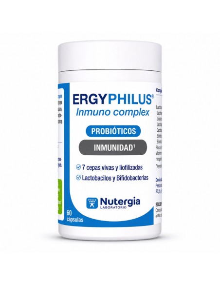 Bote de Ergyphilus Inmuno Complex de Nutergia con 60 cápsulas vegetales. Complemento alimenticio con 7 cepas de lactobacilos y 