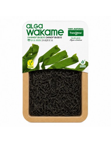 Bandeja de alga wakame deshidratada Trevijano elaborada con alga Undaria pinnatifida 100% natural. Ingrediente versátil para en