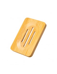 Jabonera rectangular de bambú Bamboovement fabricada en bambú moso natural con ranuras de drenaje y apoyos antideslizantes. Acc