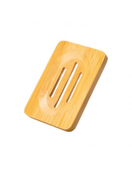 Jabonera rectangular de bambú Bamboovement fabricada en bambú moso natural con ranuras de drenaje y apoyos antideslizantes. Acc