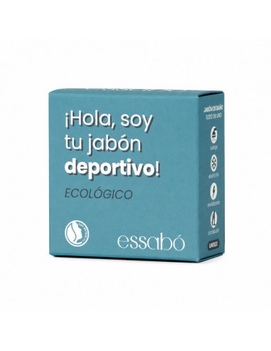 Pastilla de jabón ecológico Essabó Eco Deportivo de Jabones Beltrán elaborada con aceite de coco y aceite de oliva ecológicos, 