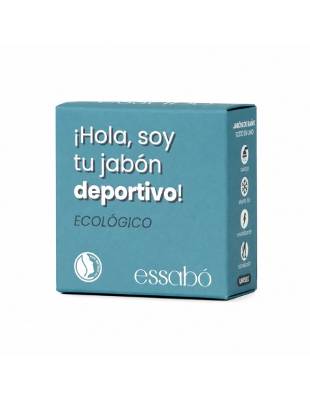 Pastilla de jabón ecológico Essabó Eco Deportivo de Jabones Beltrán elaborada con aceite de coco y aceite de oliva ecológicos, 