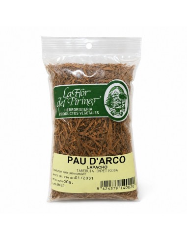 Bolsa de Pau D'Arco o Lapacho de 50 g de La Flor del Pirineo, elaborada con corteza de Tabebuia impetiginosa para preparación d