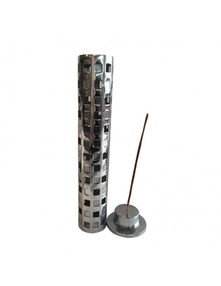 Incensario tubular redondo fabricado en aluminio para sticks de incienso de la marca Radhe Shyam.