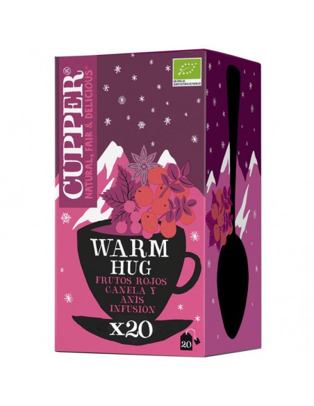Infusión ecológica Winter Warm Hug de Cupper elaborada con hibisco, canela, regaliz, escaramujo, anís estrellado y naranja en f