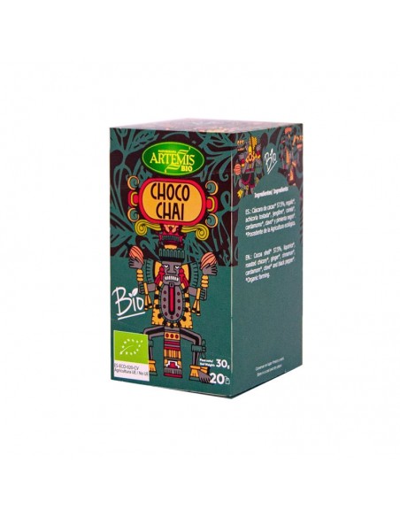 Infusión ecológica Choco Chai de Herbes del Molí elaborada con cáscara de cacao y especias chai ecológicas en formato de 20 bol