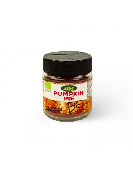 Tarro de mezcla ecológica Pumpkin Pie con canela, jengibre, nuez moscada, clavo y cardamomo de Artemis.