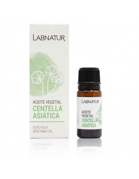 Envase de aceite vegetal de centella asiática Labnatur para el cuidado cosmético de la piel y el cabello.