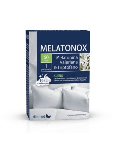 Envase de Melatonox Dietmed con 60 comprimidos para el descanso nocturno