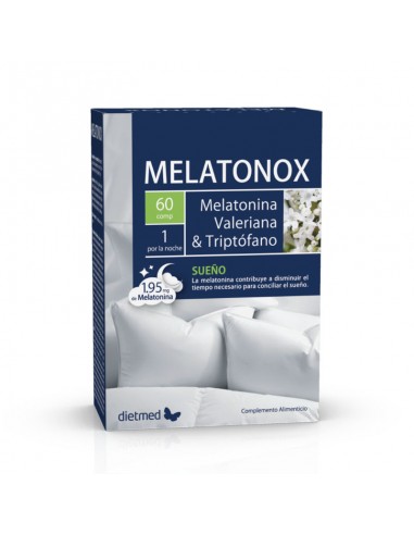 Envase de Melatonox Dietmed con 60 comprimidos para el descanso nocturno