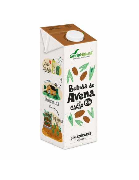 Bebida de avena con cacao ecológica Soria Natural en envase de 1 litro