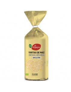Tortitas de maíz sin sal añadida ecológicas El Granero Integral 130g sin gluten y aptas para veganos