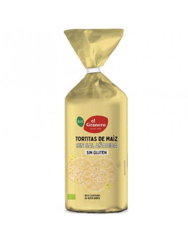 Tortitas de maíz sin sal añadida ecológicas El Granero Integral 130g sin gluten y aptas para veganos