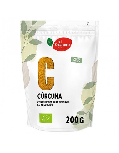 CP Cúrcuma y Pimienta Bio 200g El Granero complemento alimenticio ecológico con cúrcuma y pimienta negra en polvo.