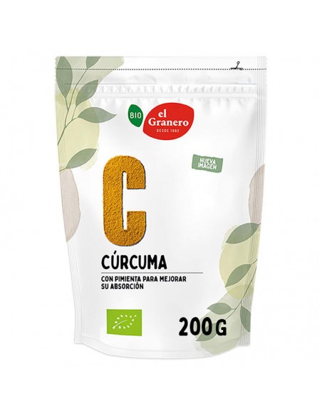 CP Cúrcuma y Pimienta Bio 200g El Granero complemento alimenticio ecológico con cúrcuma y pimienta negra en polvo.