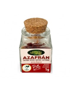 Azafrán 1g Artemis especia ecológica elaborada con estigmas de Crocus sativus.