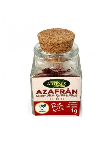 Azafrán 1g Artemis especia ecológica elaborada con estigmas de Crocus sativus.