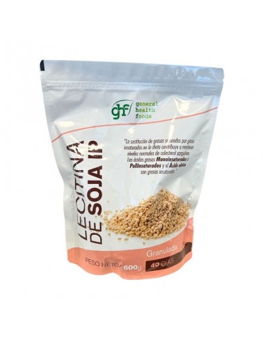 Lecitina de soja IP granulada 600g GHF complemento alimenticio elaborado con soja no modificada genéticamente.