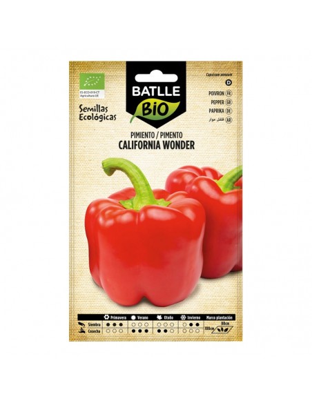 Pimiento California Wonder ecológico Batlle semillas ecológicas para cultivo de pimientos dulces grandes, carnosos y de color r