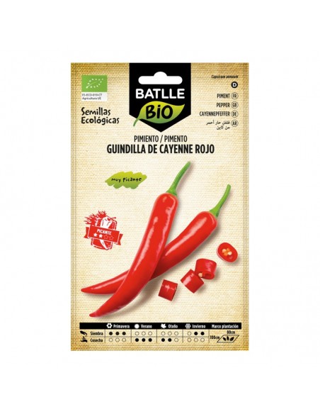 Pimiento guindilla Cayenne rojo ecológico Batlle semillas ecológicas para cultivo de guindillas picantes alargadas de color roj