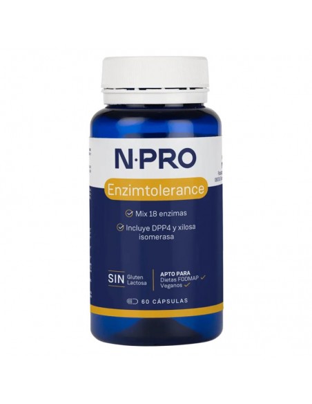 Enzimtolerance 60 cápsulas NPro complemento alimenticio con complejo de enzimas digestivas