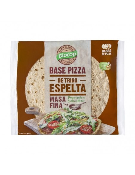 Base de pizza masa fina con espelta Bio 390g Biocop pack de 3 bases ecológicas elaboradas con harina de espelta y aceite de oli