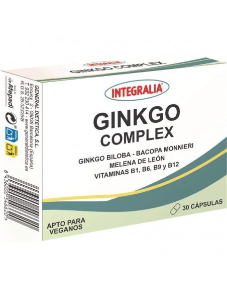 Ginkgo Complex 30 cápsulas Integralia con ginkgo biloba, bacopa monnieri, fosfatidilserina, fosfatidilcolina y vitaminas del gr