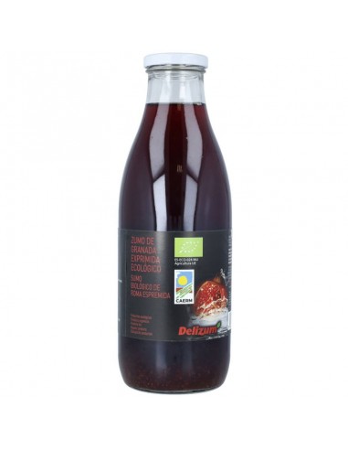 Zumo de granada ecológico 750ml Delizum elaborado con zumo exprimido de granada ecológica 100%