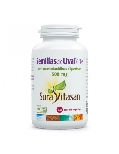 Semillas de uva Forte 60 cápsulas Sura Vitasan complemento alimenticio con extracto de semillas de uva y arándano rojo.