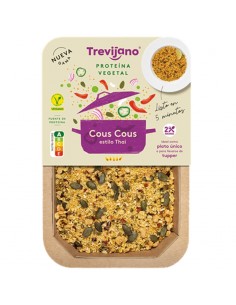 Cous cous estilo Thai con proteína vegetal 250g Trevijano elaborado con proteína de guisante, verduras y especias.