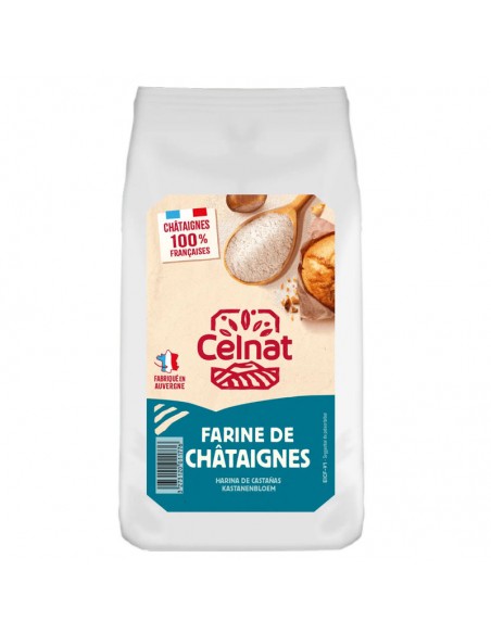 Harina de castañas de Francia Bio 500g Celnat elaborada con castañas ecológicas molidas.