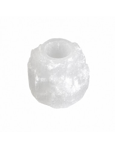 Portavelas de selenita natural para vela tipo tealight.