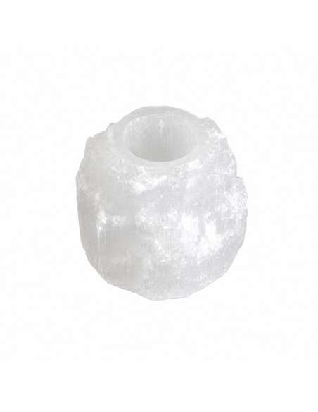 Portavelas de selenita natural para vela tipo tealight.
