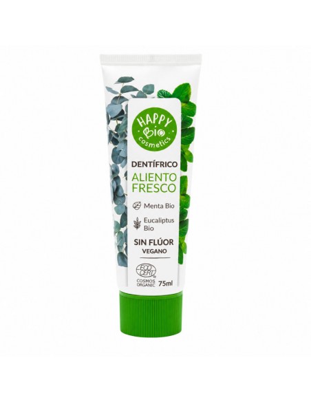 Dentífrico Aliento Fresco Menta y Eucaliptus Sin Flúor 75ml Happy Bio