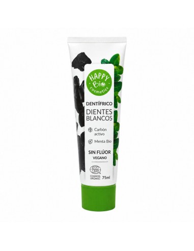 Dentífrico Dientes Blancos Carbón Activo y Menta Sin Flúor 75ml Happy Bio