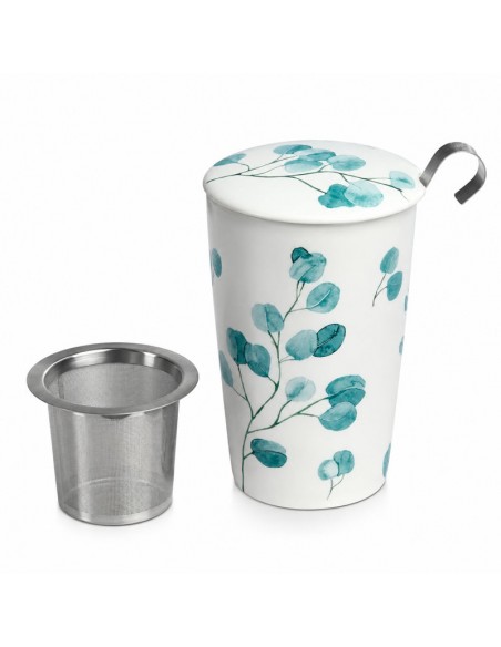 Taza Trees Eucalyptus de porcelana 350ml con filtro y tapa Teaeve