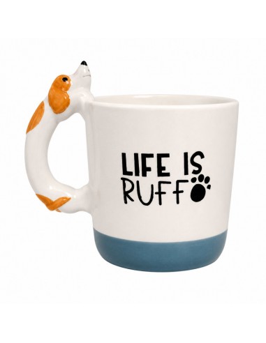 Taza Benji de cerámica 350 ml Cha Cult con asa decorativa en forma de perro y mensaje Life is Ruff.