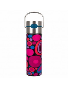 Termo Cheerful de acero inoxidable 500 ml Leeza con diseño multicolor y filtro integrado.