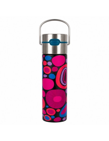 Termo Cheerful de acero inoxidable 500 ml Leeza con diseño multicolor y filtro integrado.