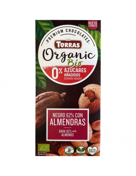 Chocolate negro con edulcorante y almendras Bio 100g Torras