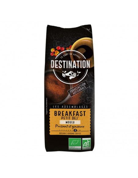 Café molido para desayuno Bio 250g Destination sobre fondo blanco.