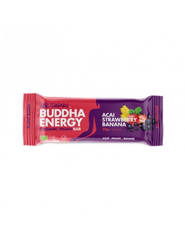 Barrita energética açaí fresa plátano Bio 35g Iswari en envase original.